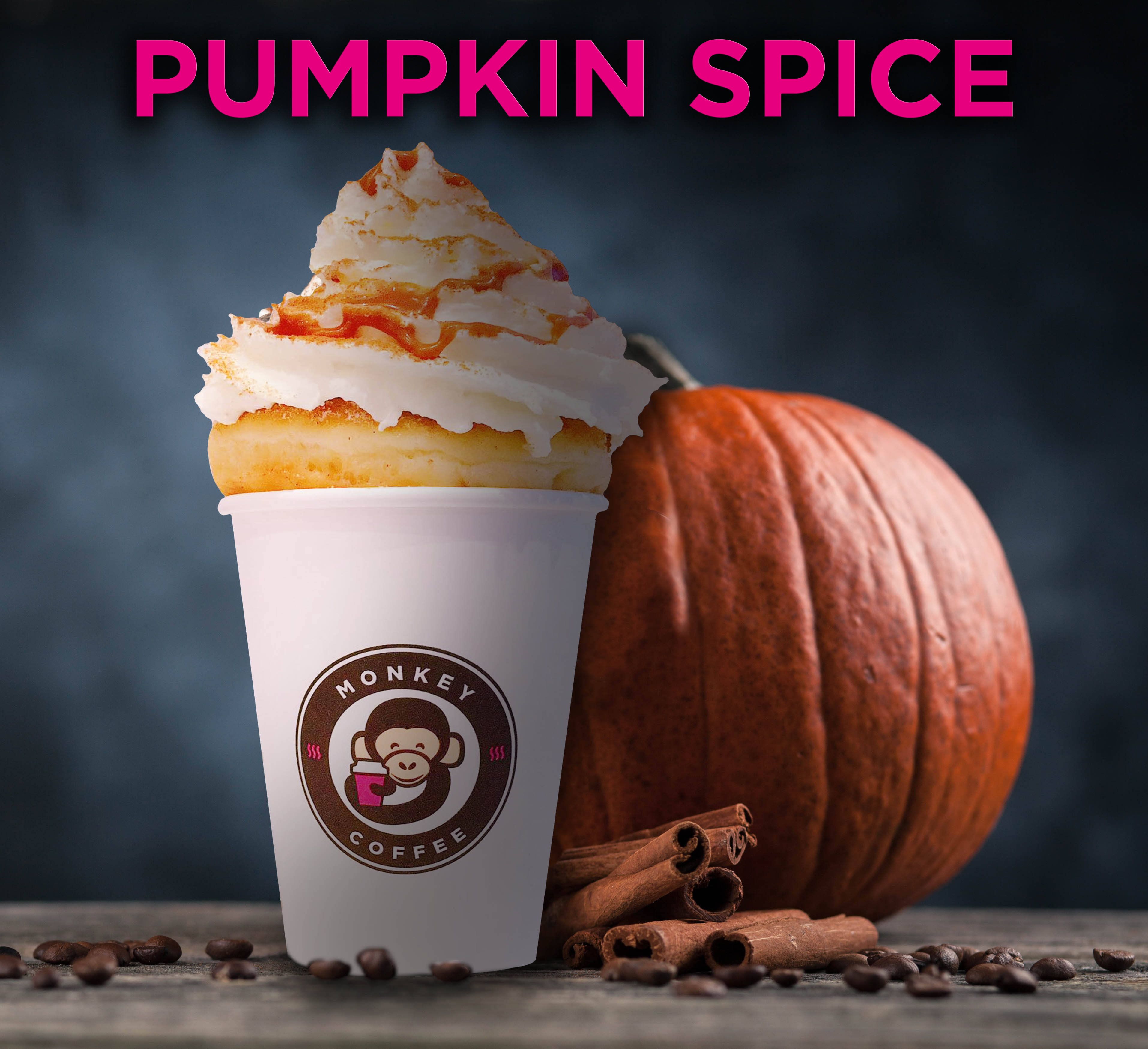 Pumpkin spice latte on dark background